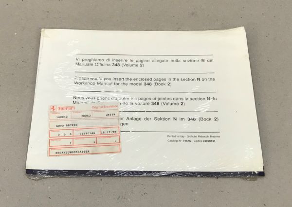 Ferrari 348 - Repair Manual Supplement / Werkstatthandbuch Ergänzungsblätter
