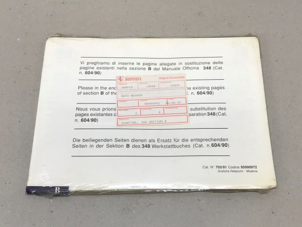 Ferrari 348 - Repair Manual Supplement / Werkstatthandbuch Ergänzungsblätter
