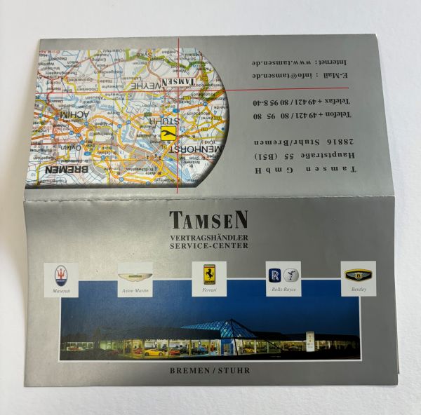 Werbeflyer Tamsen Showroom Ferrari, Maserati, Aston Martin, Bentley