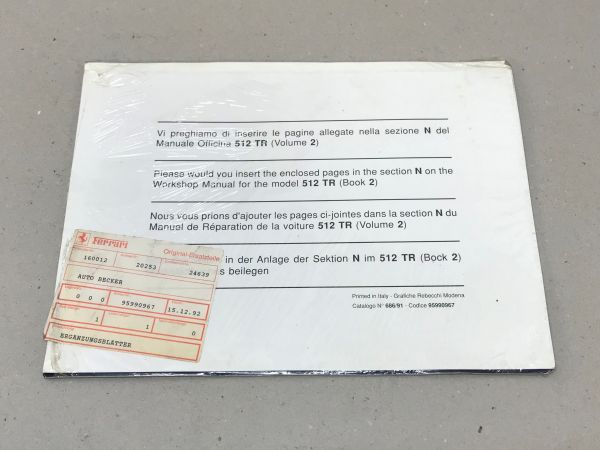 Ferrari 512 TR - Repair Manual Supplement / Werkstatthandbuch Ergänzungsblätter
