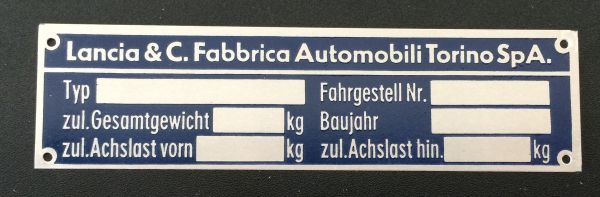 Plate for Chassis No / Schild für Fahrgestell Nummer