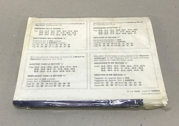 Ferrari 512 TR - Repair Manual Supplement / Werkstatthandbuch Ergänzungsblätter